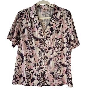 Vintage 70s Graff Californiawear Pleated Secretary Floral Short Sleeve Button Up
